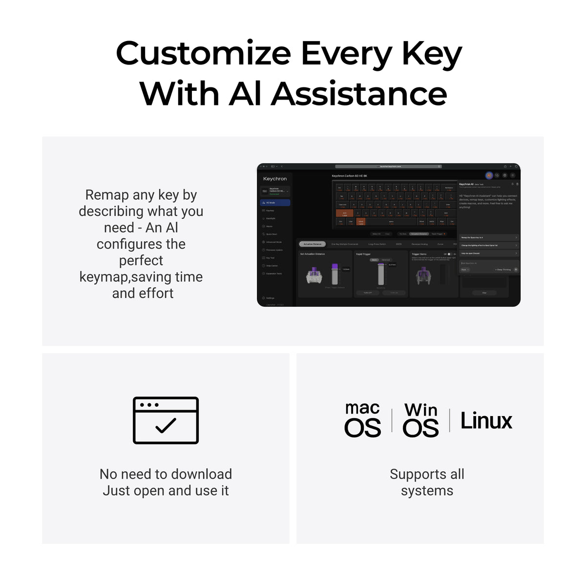 Remap any key by describing what you
need - An Al configures the perfect keymap,saving time and effort