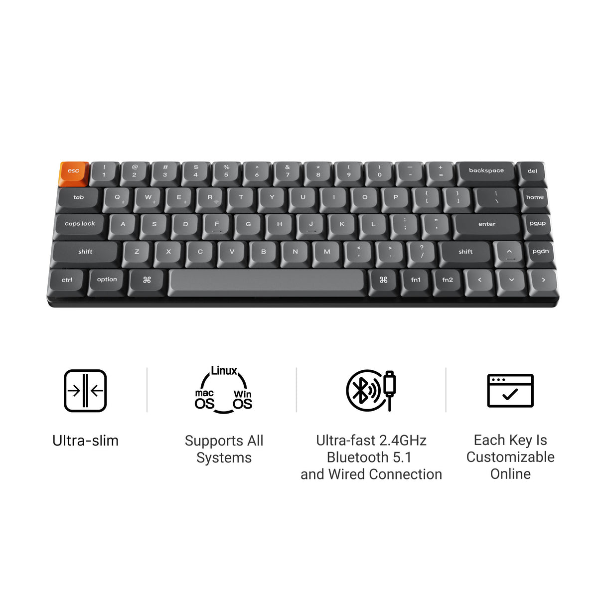 Keychron K7 Max QMK/VIA Wireless Custom Mechanical Keyboard Iconic Features
