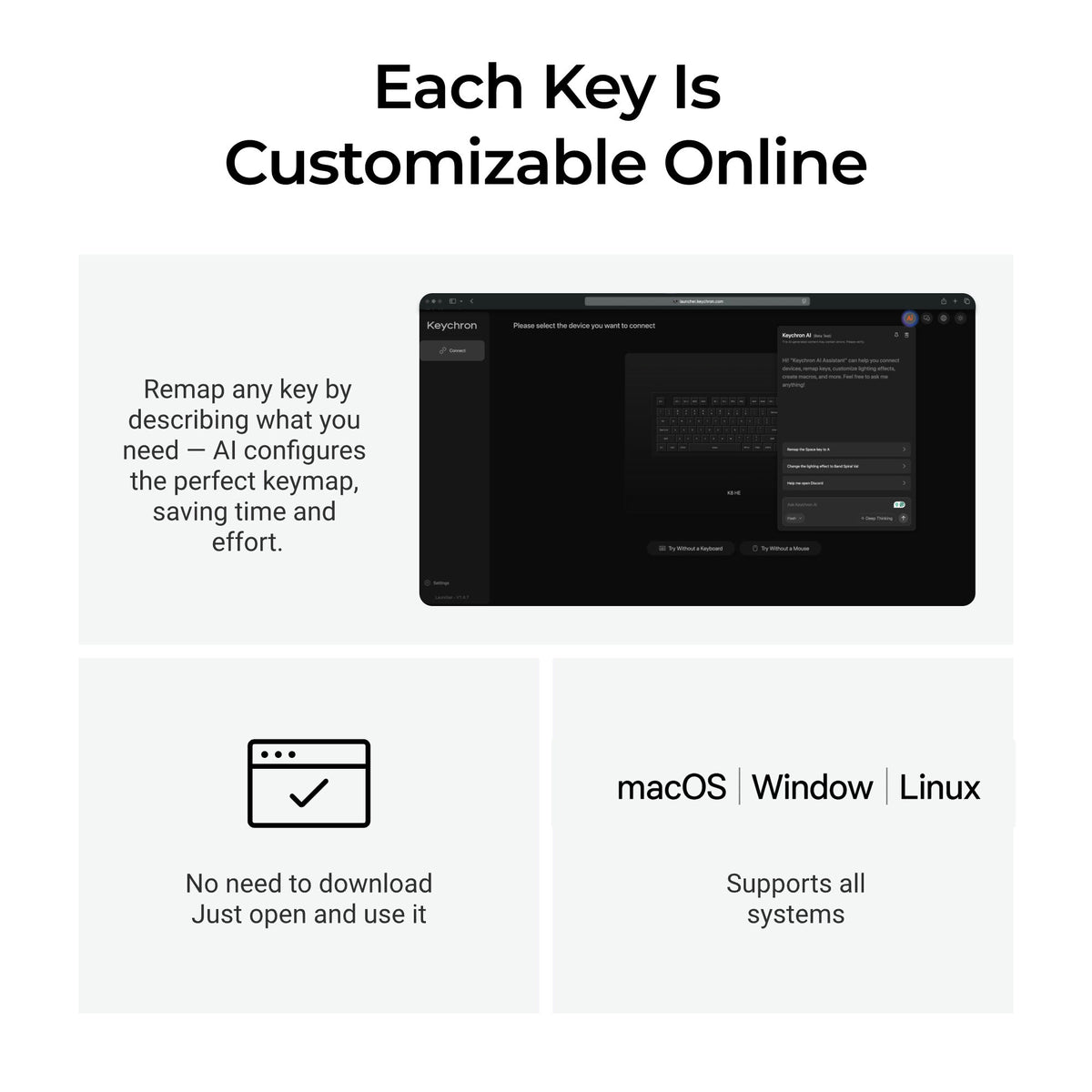 Browser-based keyboard customization with AI key remapping.