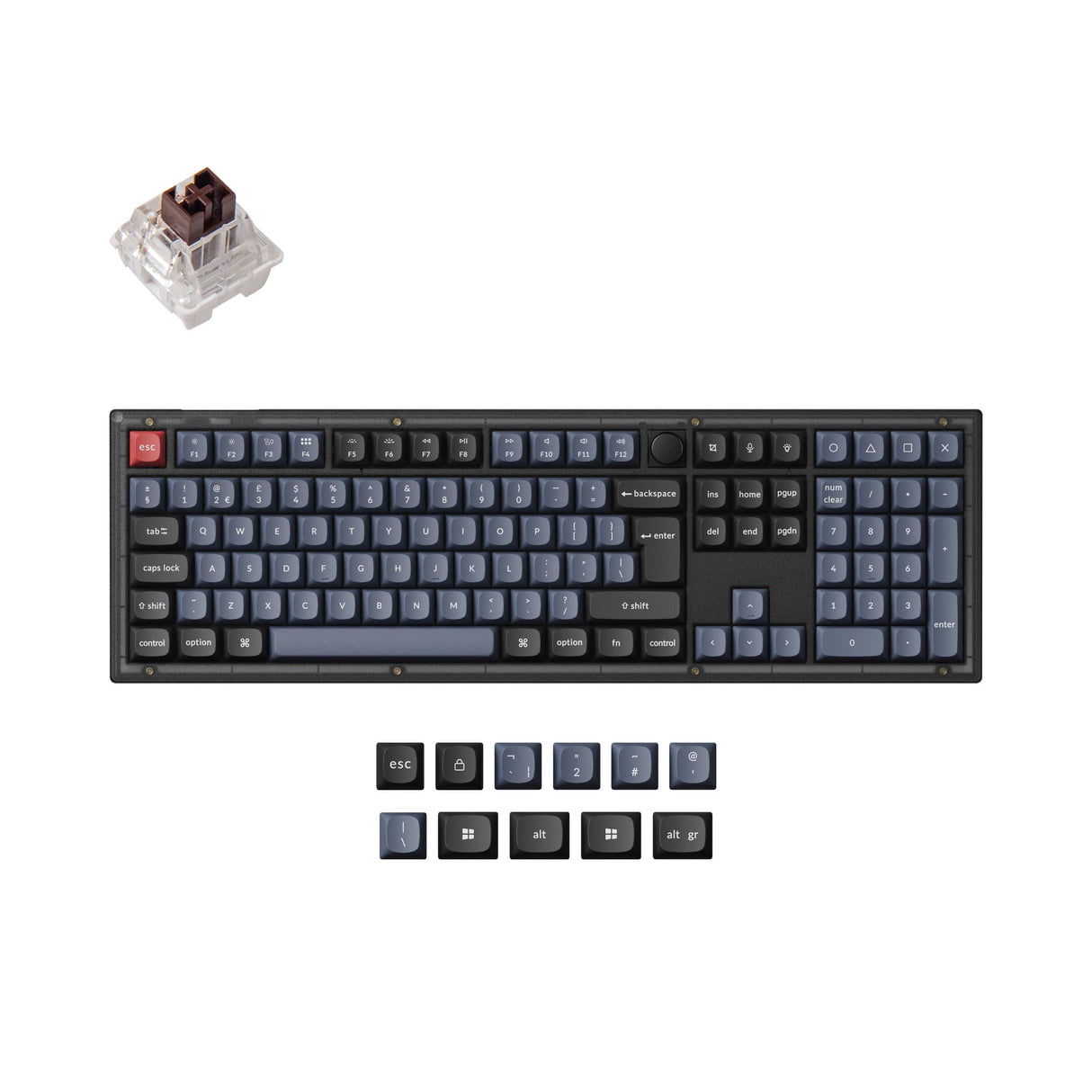 Keychron V6 QMK VIA custom mechanical keyboard 100 percent layout hot-swappable PBT keycaps Keychron K Pro switch brown ISO UK layout