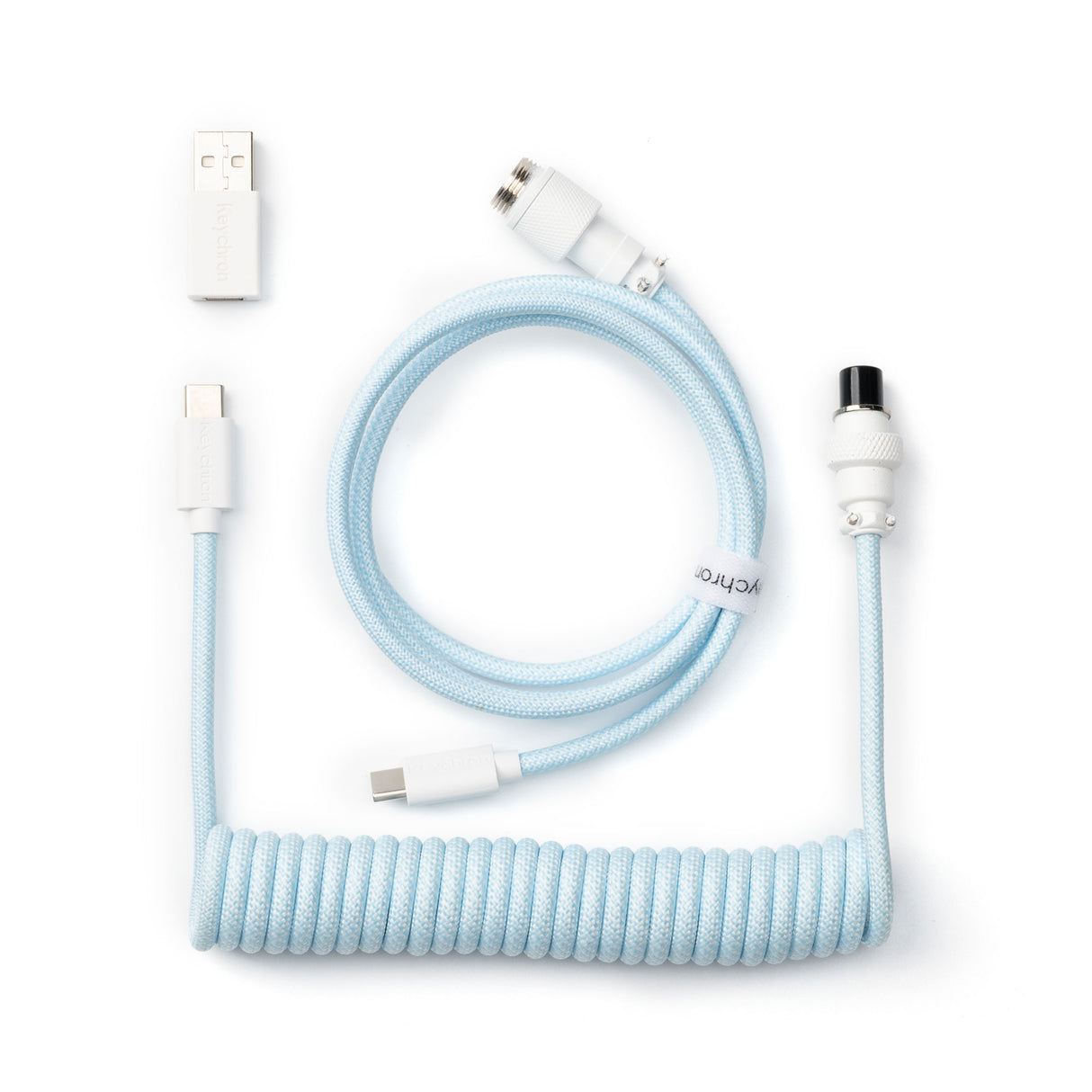 Keychron custom coiled aviator USB Type-C cable 8K version with straight connector for keyboards Light Blue color