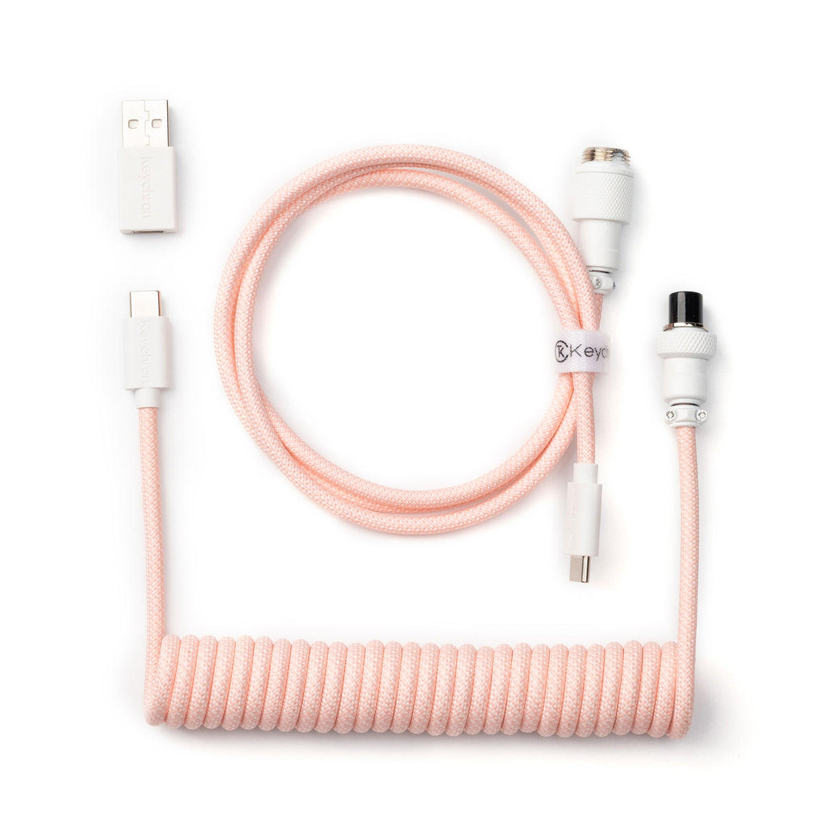 Keychron custom coiled aviator USB Type-C cable 8K version with straight connector for keyboards Light Pink color