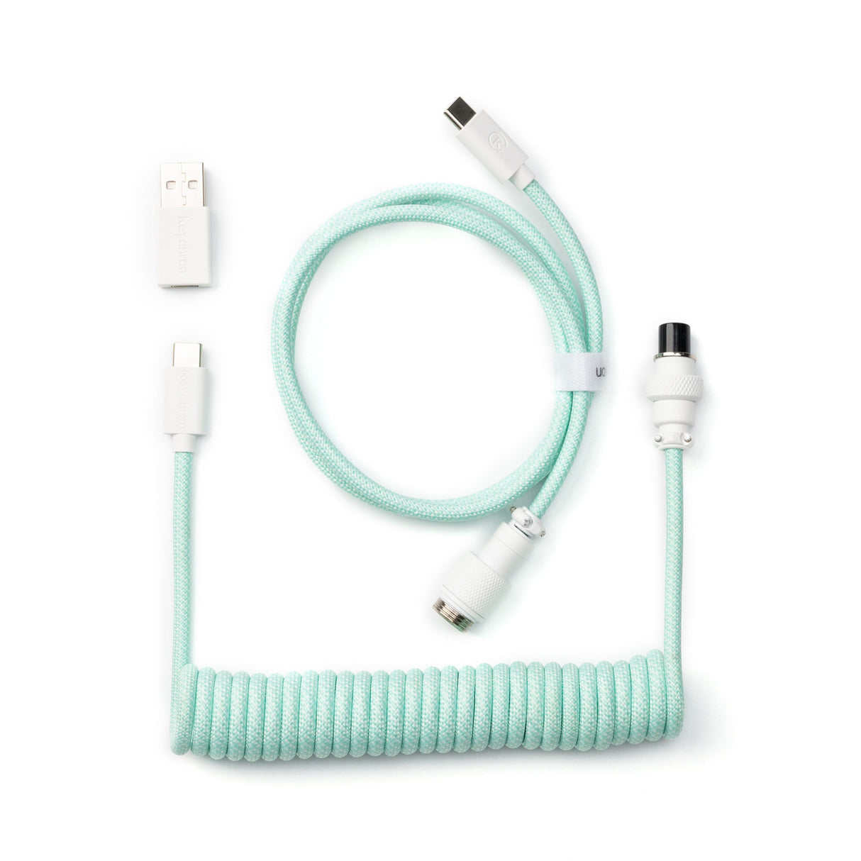 Keychron custom coiled aviator USB Type-C cable 8K version with straight connector for keyboards Mint color