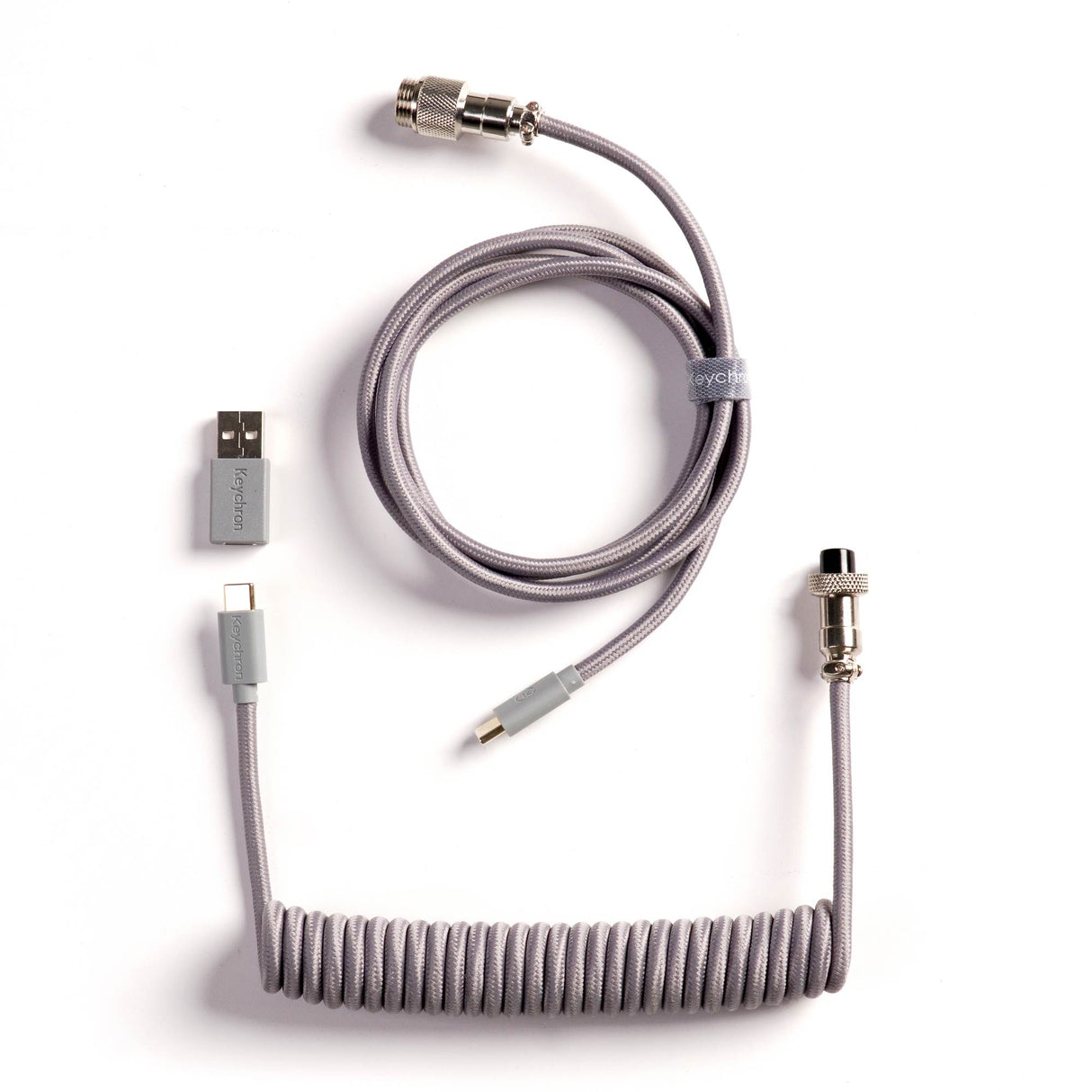 Keychron custom coiled aviator USB Type-C cable 8K version with straight connector for keyboards Gray color