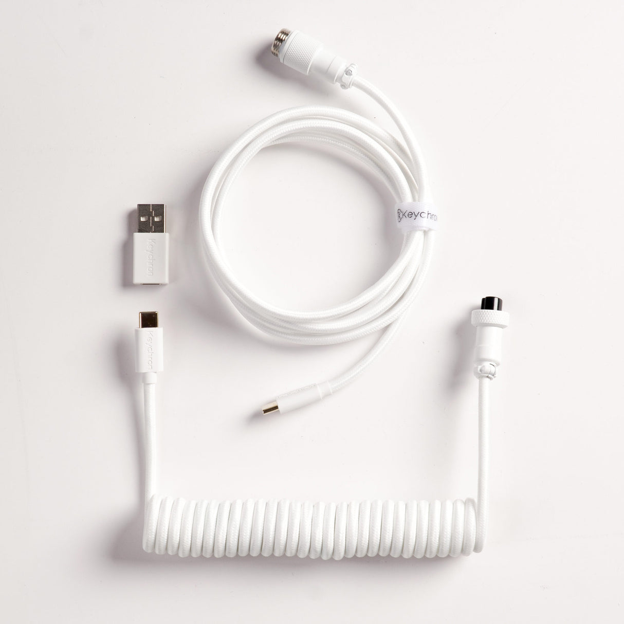 Keychron custom coiled aviator USB Type-C cable 8K version with straight connector for keyboards White color