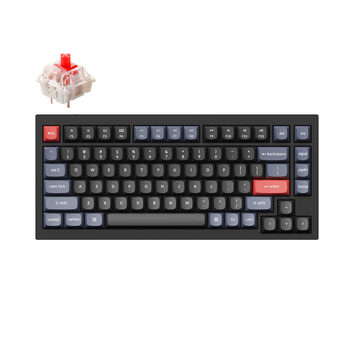 Keychron Q1 QMK VIA custom mechanical keyboard 75 percent layout full aluminum black frame for Mac Windows iOS RGB backlight with hot swappable Gateron G Pro switch red