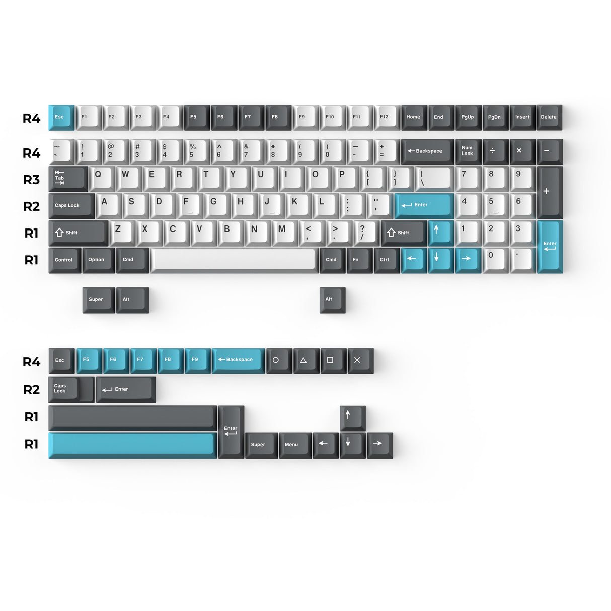Keychron double shot PBT Cherry full set keycap set grey white and blue 96% layout ANSI