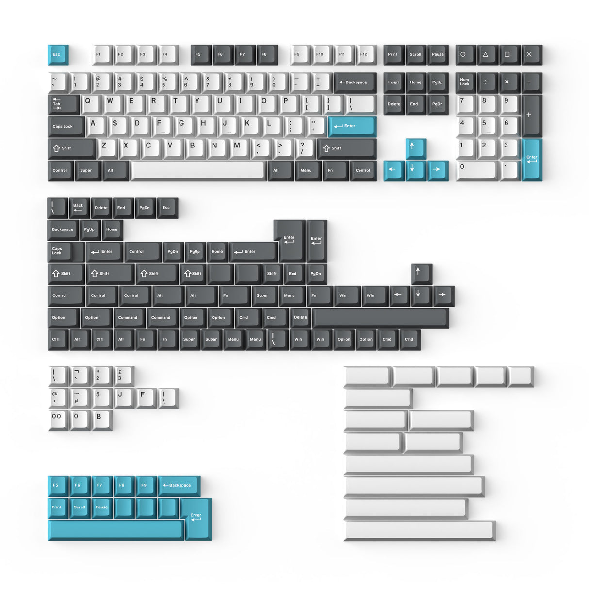 Keychron double-shot PBT Cherry full set keycap set grey white and blue overview