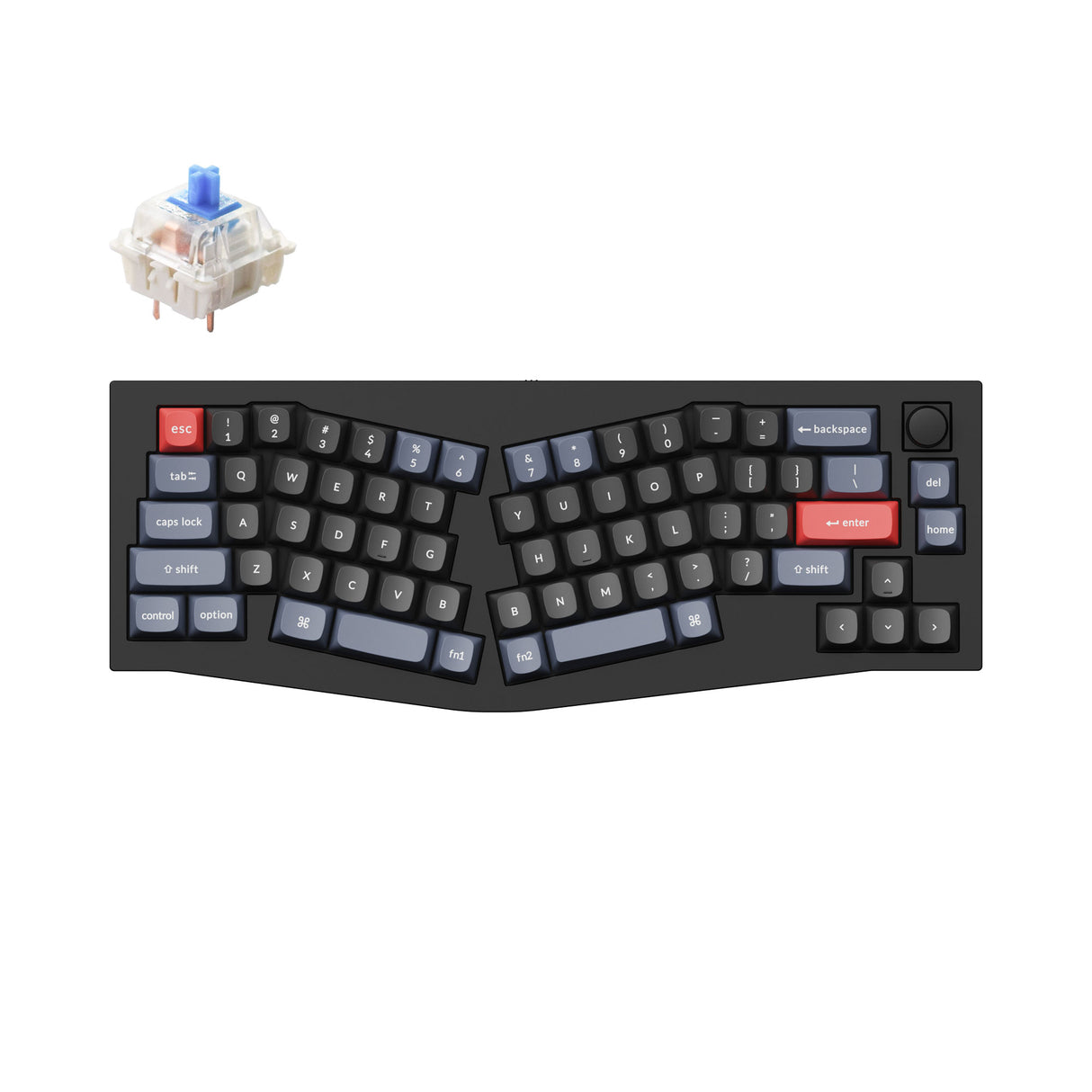 Keychron Q8 QMK/VIA custom mechanical keyboard Alice layout knob version full aluminum black frame for Mac Windows Linux fully assembled  B Gateron G Pro switch blue