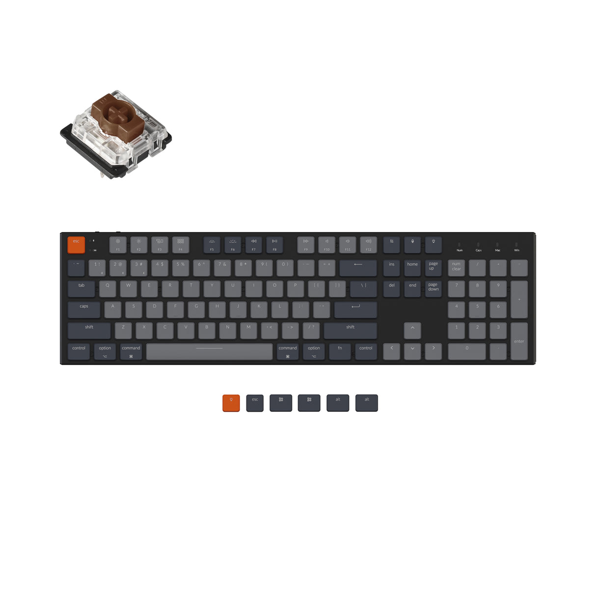 keychron k5 wired wireless low profile mechanical keyboard white backlight gateron mechanical switch brown mac and windows