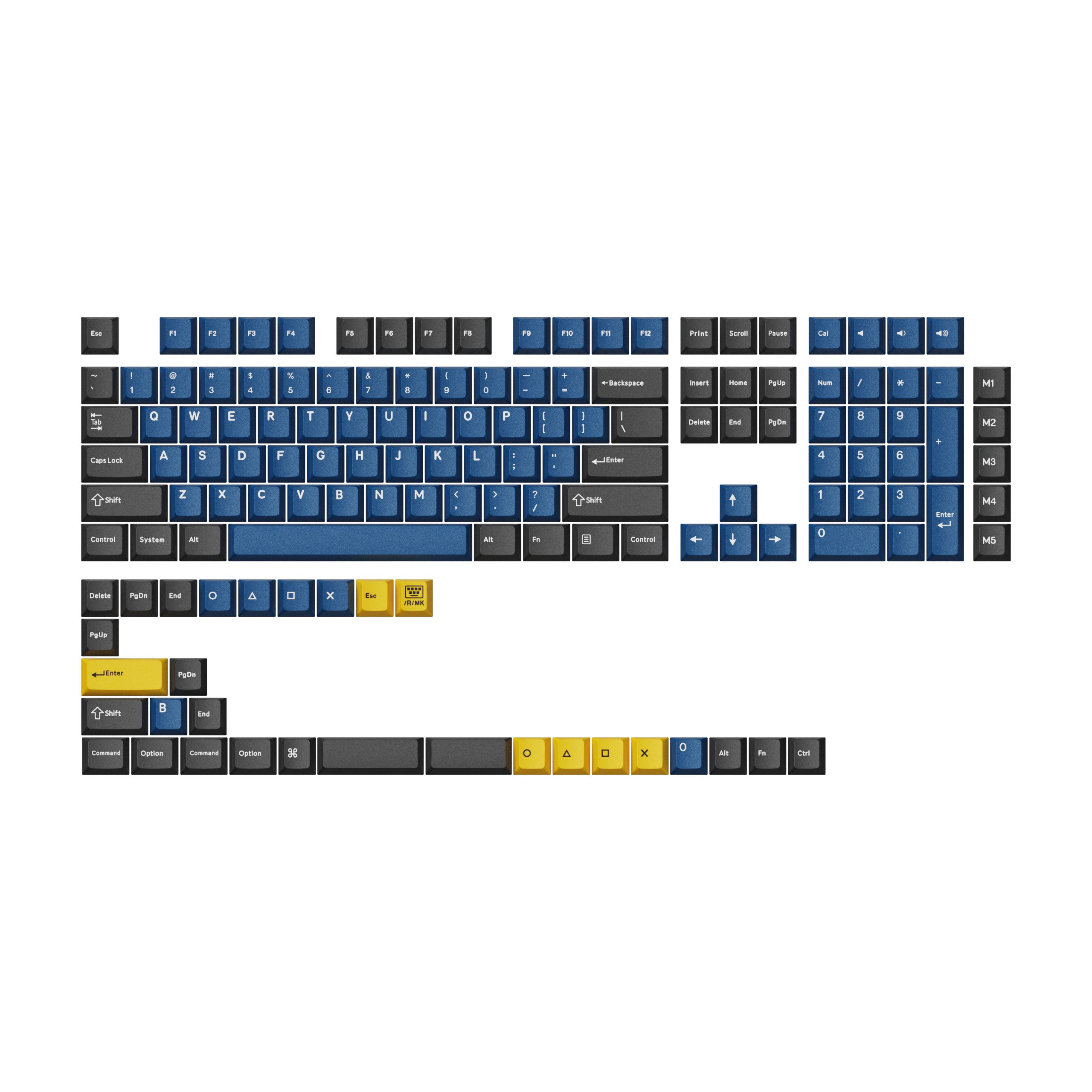 Cherry Profile Double - Shot PBT Full Set Keycaps - Blue Black Yellow