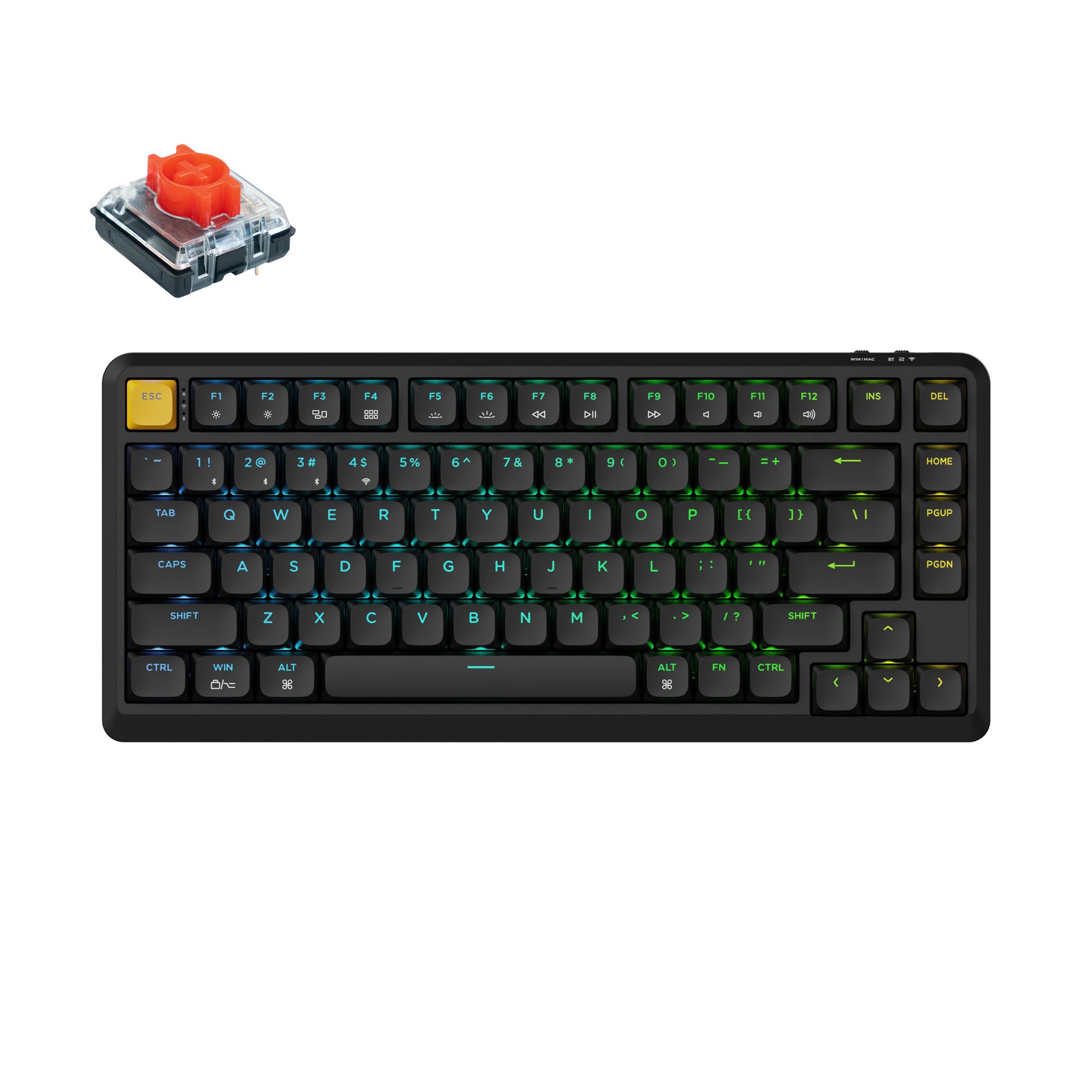 J series Keychron J1 QMK Wireless Mechanical Keyboard - Black / RGB Backlight (Hot-Swappable) / Red