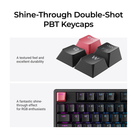 Keychron K10 QMK Wireless Mechanical Keyboard (Version 2) Double-shot Shinethrough Keycaps