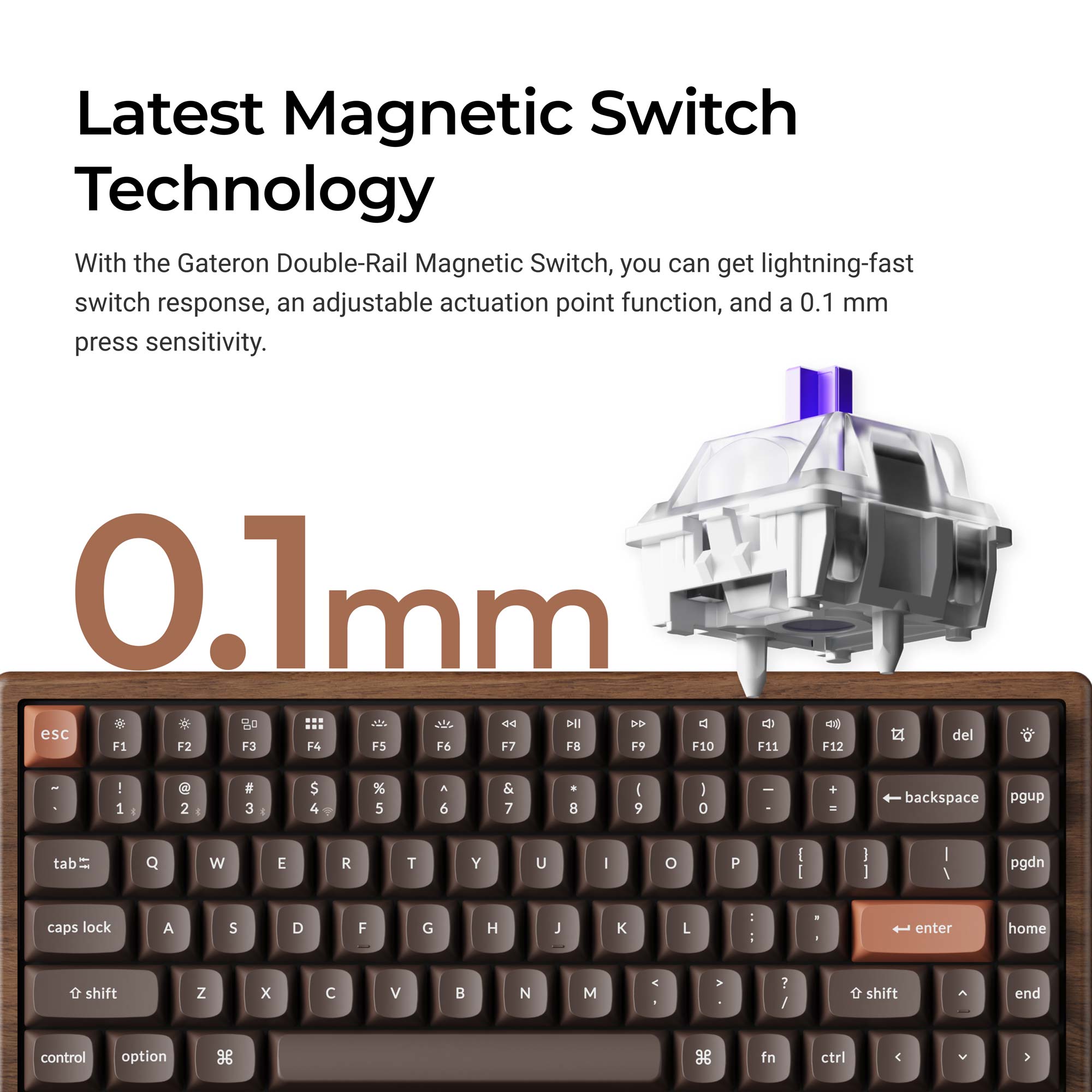 Keychron K2 HE Wireless Magnetic Switch Custom Keyboard - All-Wood Special Edition keyboard image
