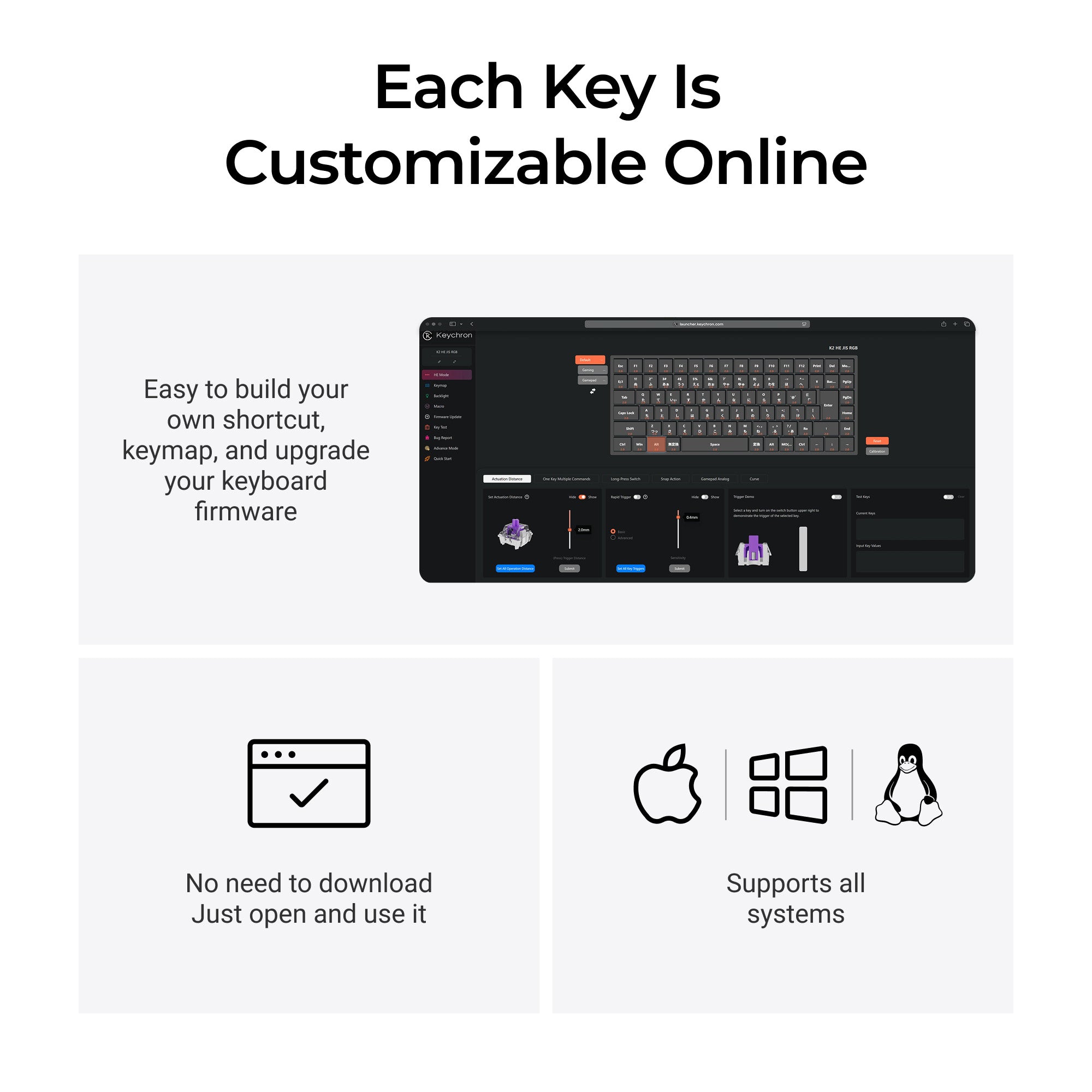 Keychron K2 HE Wireless Magnetic Switch Custom Keyboard (Japan JIS Layout) keyboard image