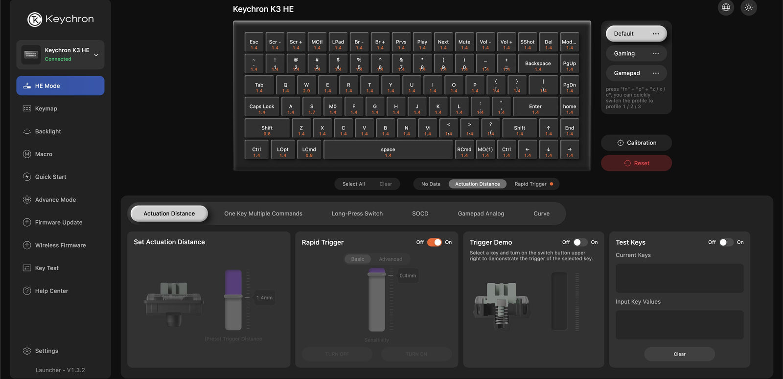 Modo HE no Keychron Launcher