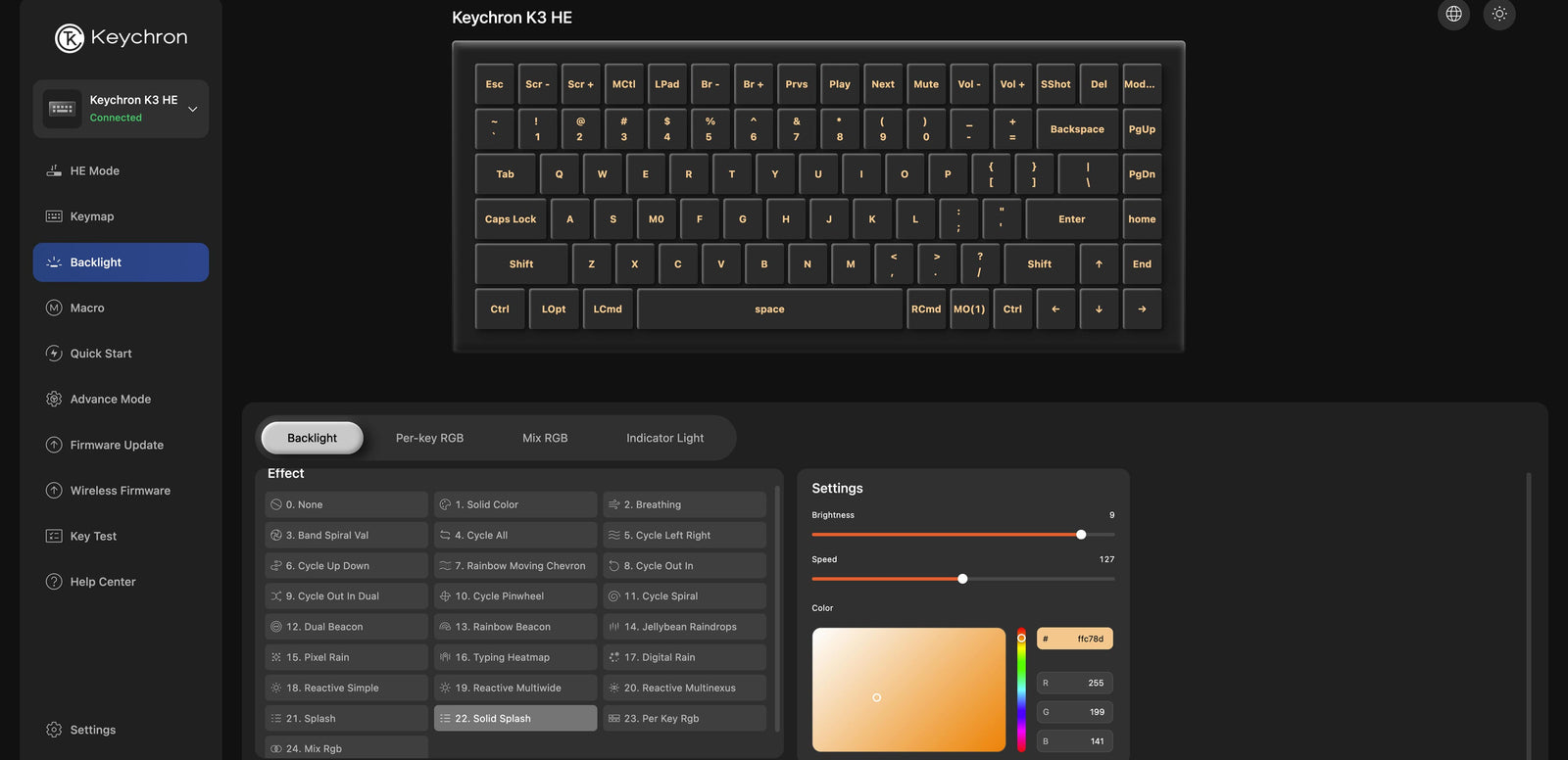 Controle de iluminação no Keychron Launcher