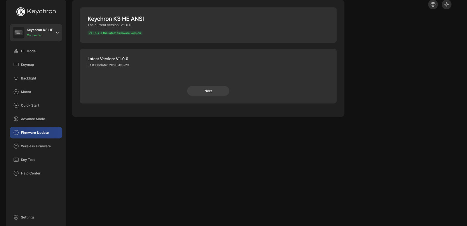 Atualização de firmware no Keychron Launcher