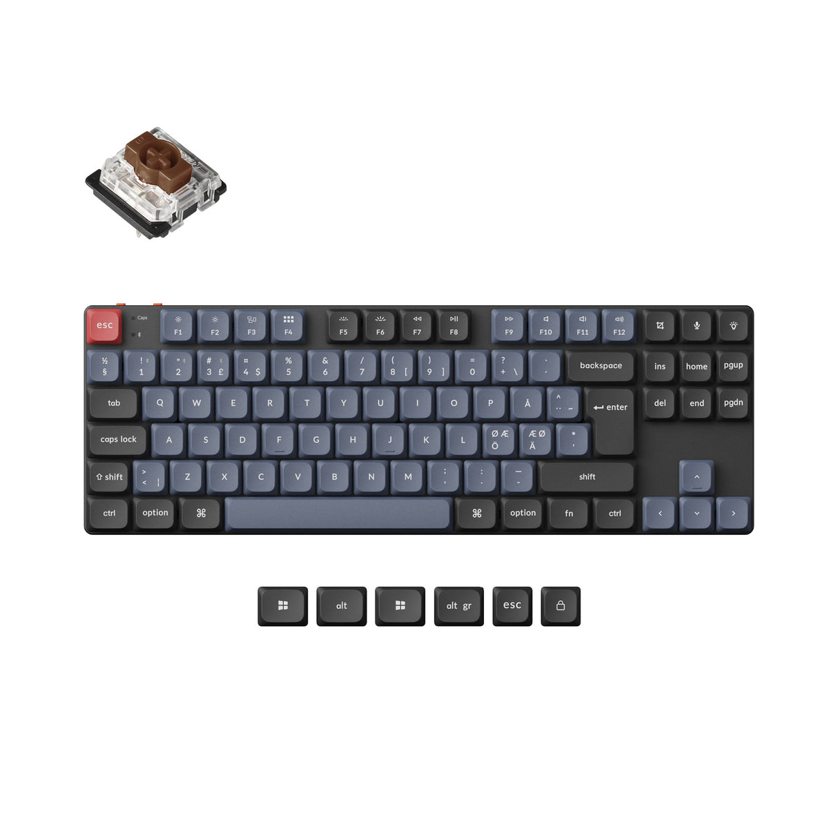 Keychron K1 Pro QMK VIA low profile custom mechanical keyboard TKL layout PBT Keycaps hot-swappable Gateron low profile switch brown ISO Nordic layout