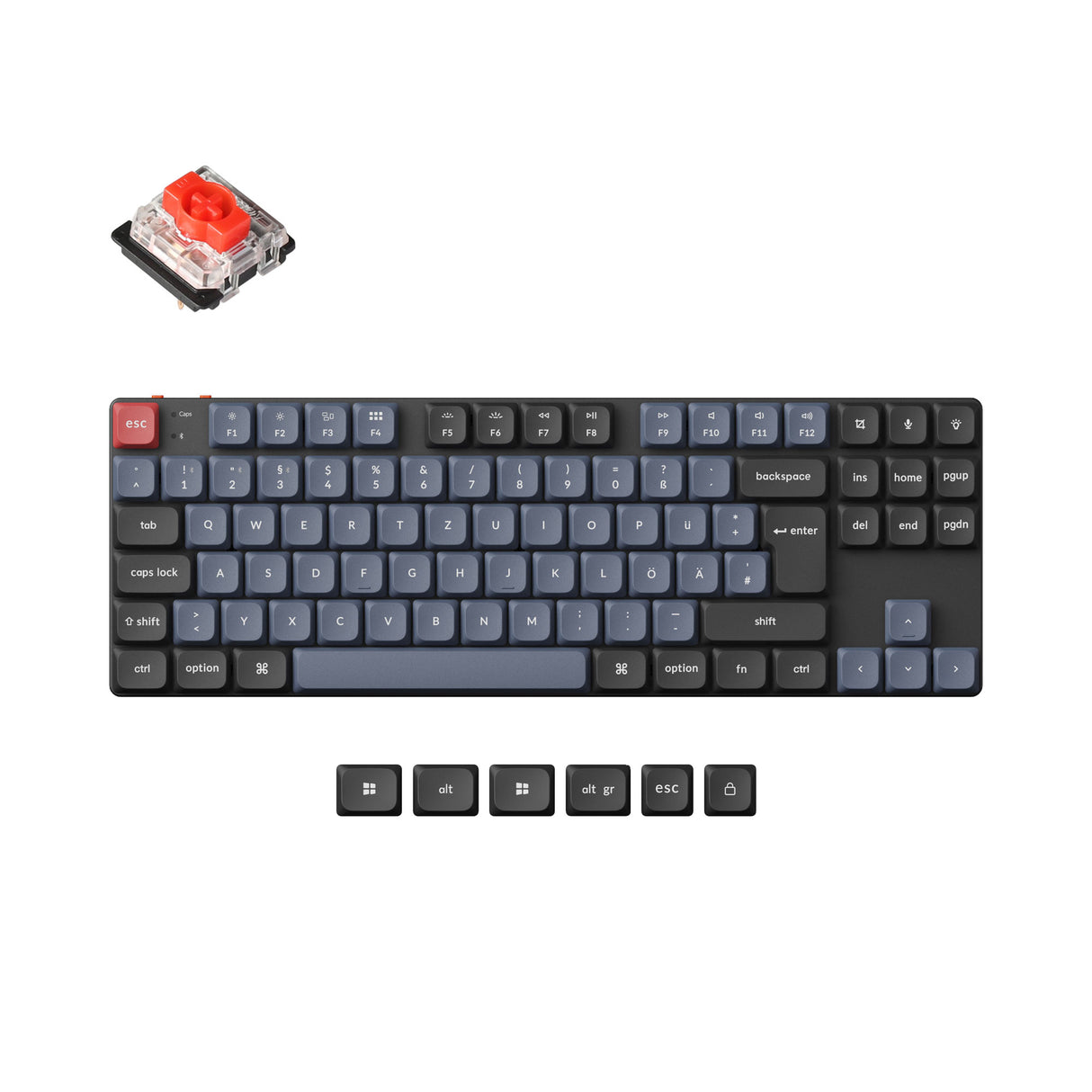 Keychron K1 Pro QMK VIA low profile custom mechanical keyboard TKL layout PBT Keycaps hot-swappable Gateron low profile switch red ISO German layout