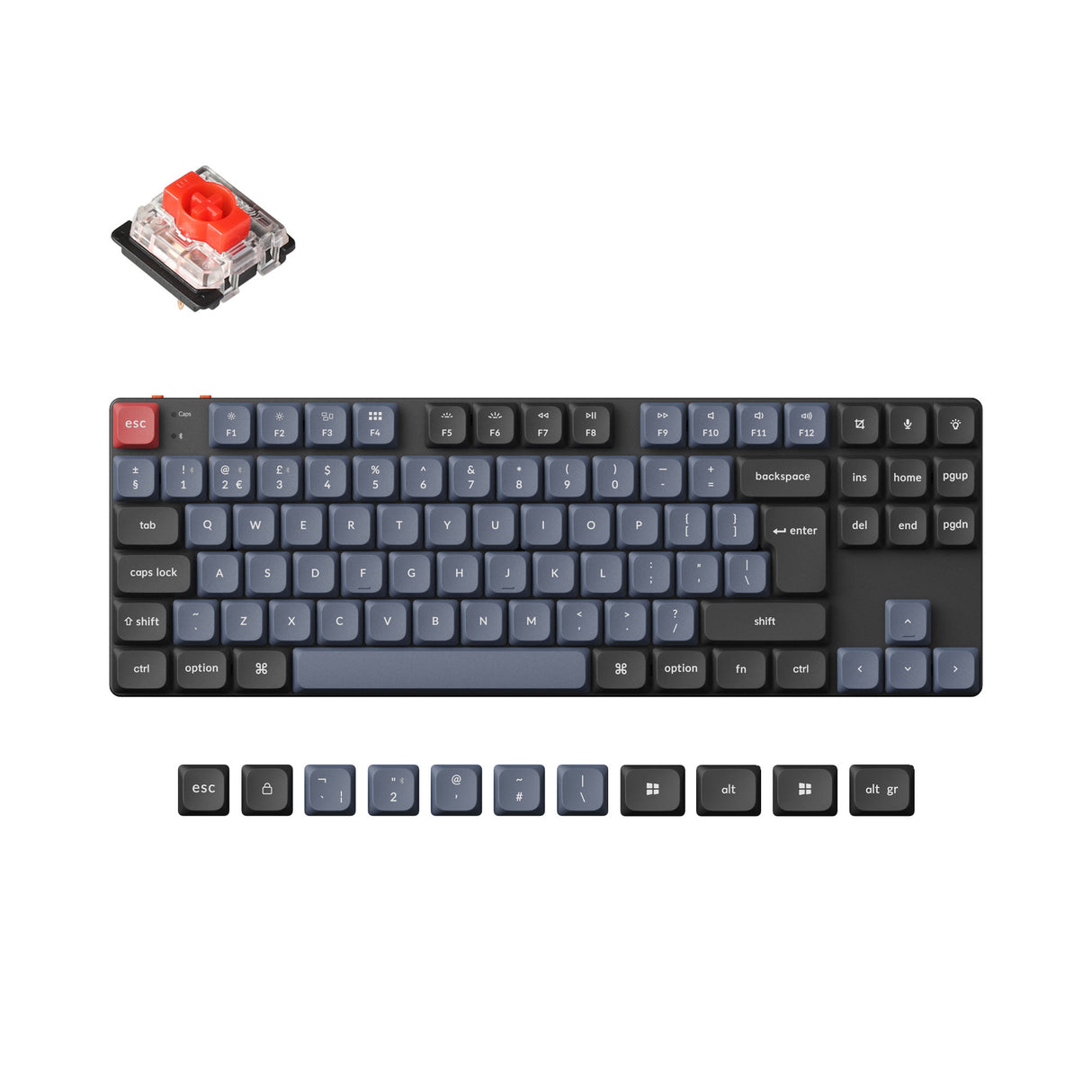 Keychron K1 Pro QMK VIA low profile custom mechanical keyboard TKL layout PBT Keycaps hot-swappable Gateron low profile switch red ISO UK layout