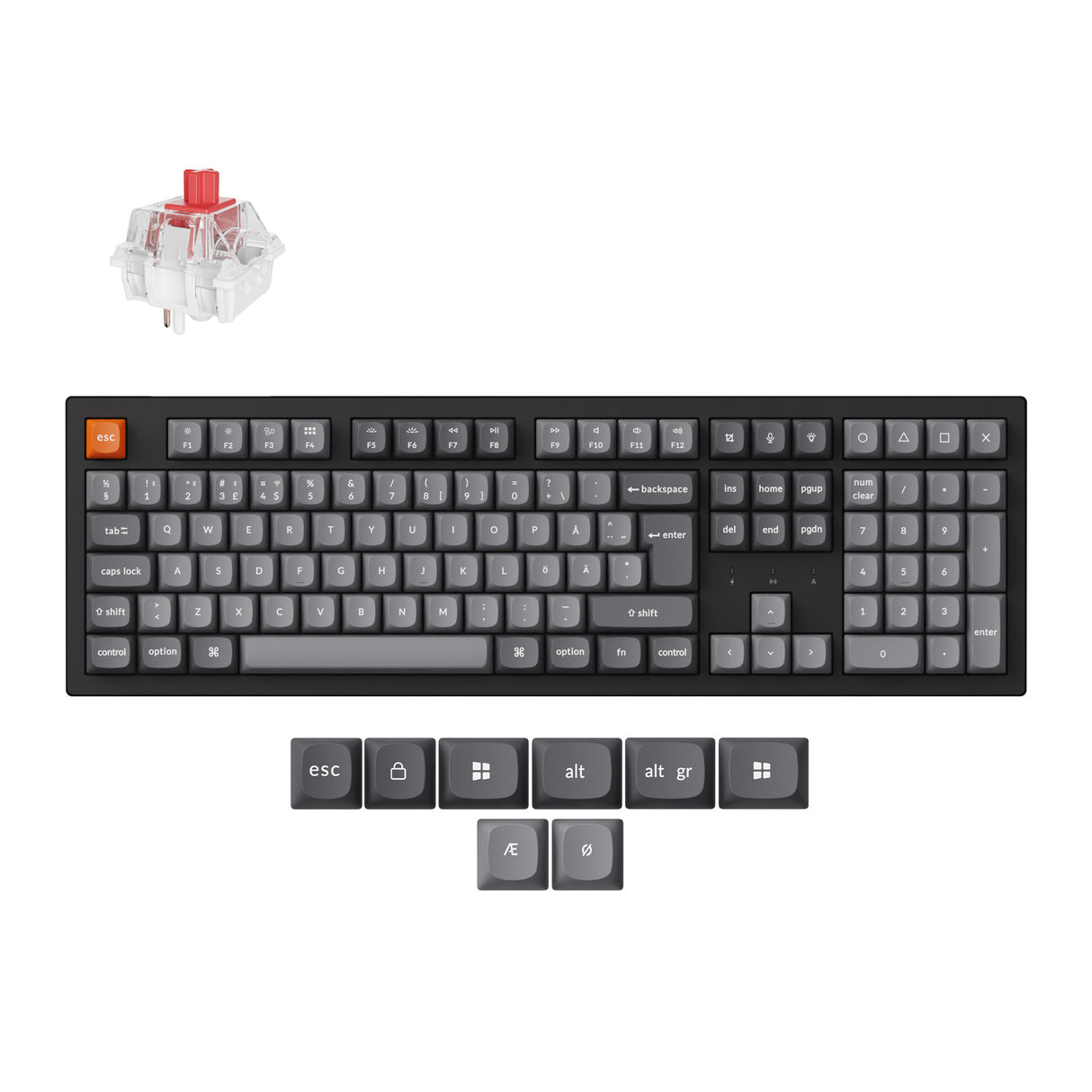 Keychron K10 Max QMK Wireless Custom Mechanical Keyboard RGB Backlight 100percent Layout Fully Assembled Hot Swappable Keychron Super Red ISO Nordic Layout