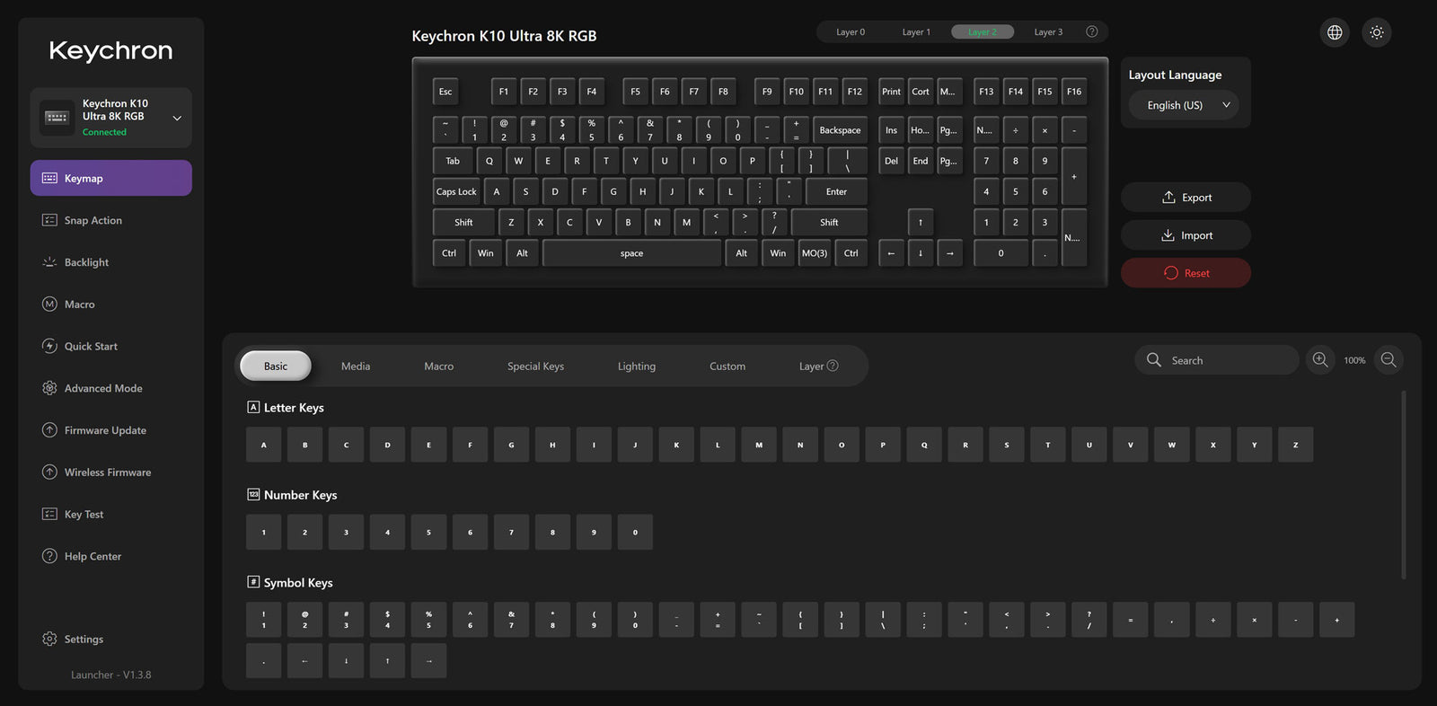 Remapeamento de teclas no Keychron Launcher