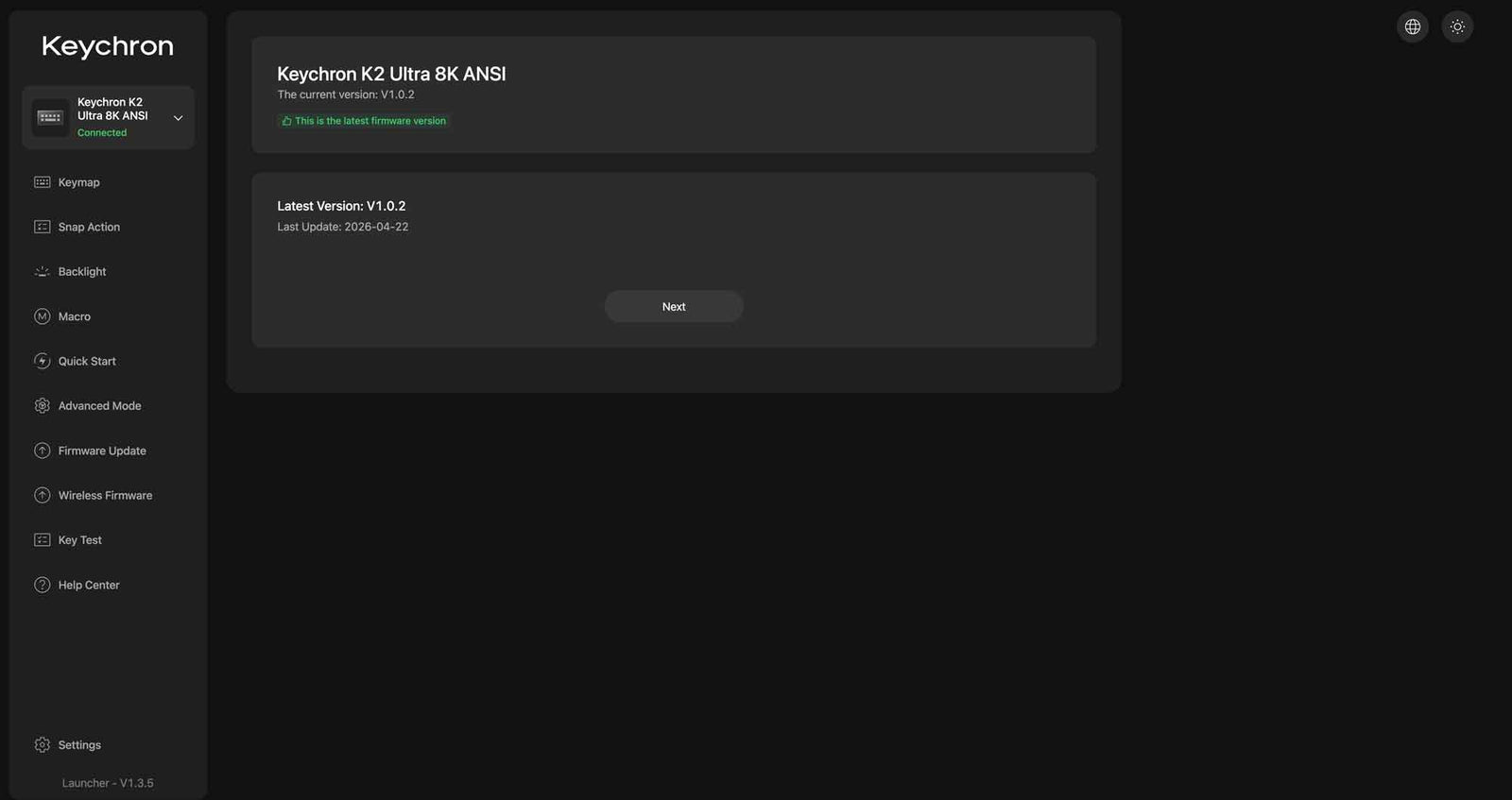 Atualização de firmware no Keychron Launcher