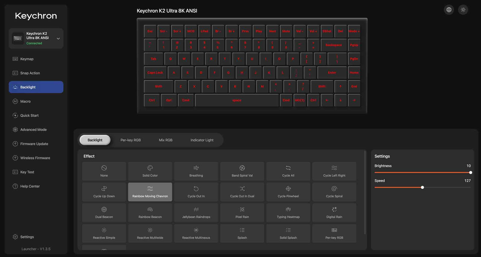 Controle de iluminação no Keychron Launcher
