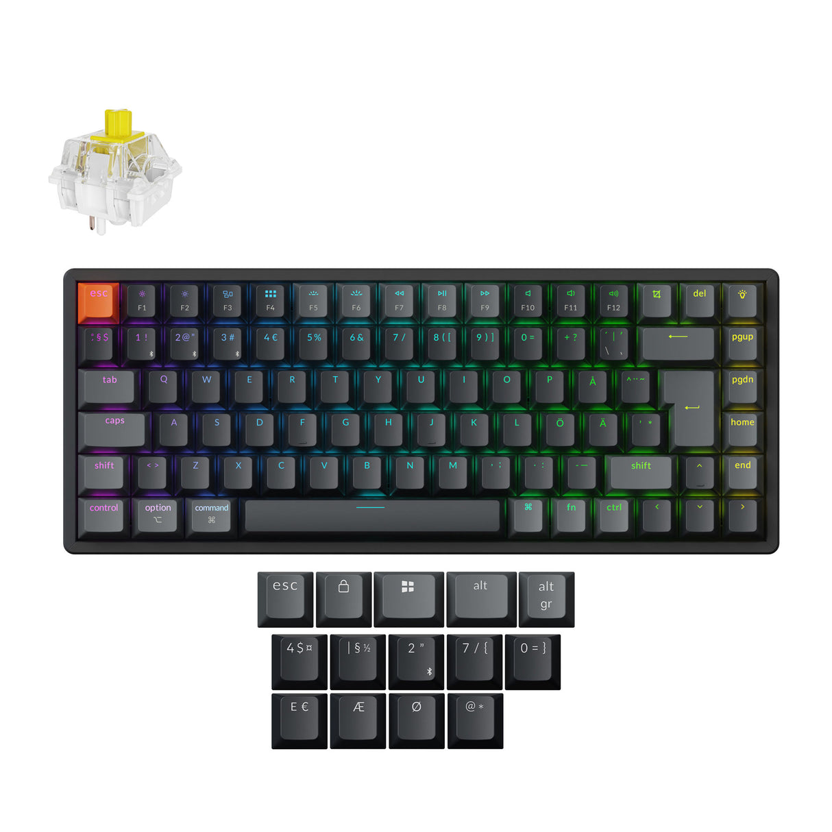 Keychron K2 Version 3 QMK Wireless Keyboard ISO Nordic Aluminum Banana Switch