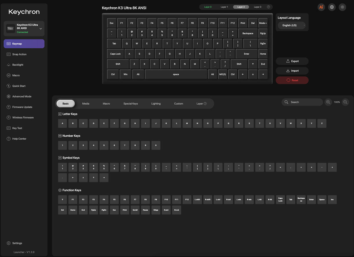 Remapeamento de teclas no Keychron Launcher