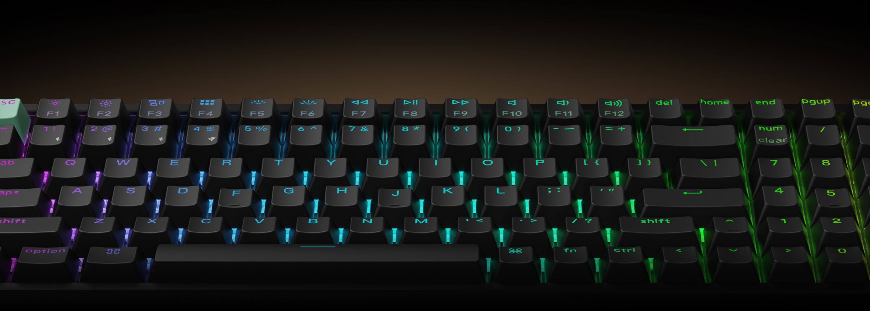 Close view of the black Keychron K4 HE keyboard with north-facing RGB backlighting
