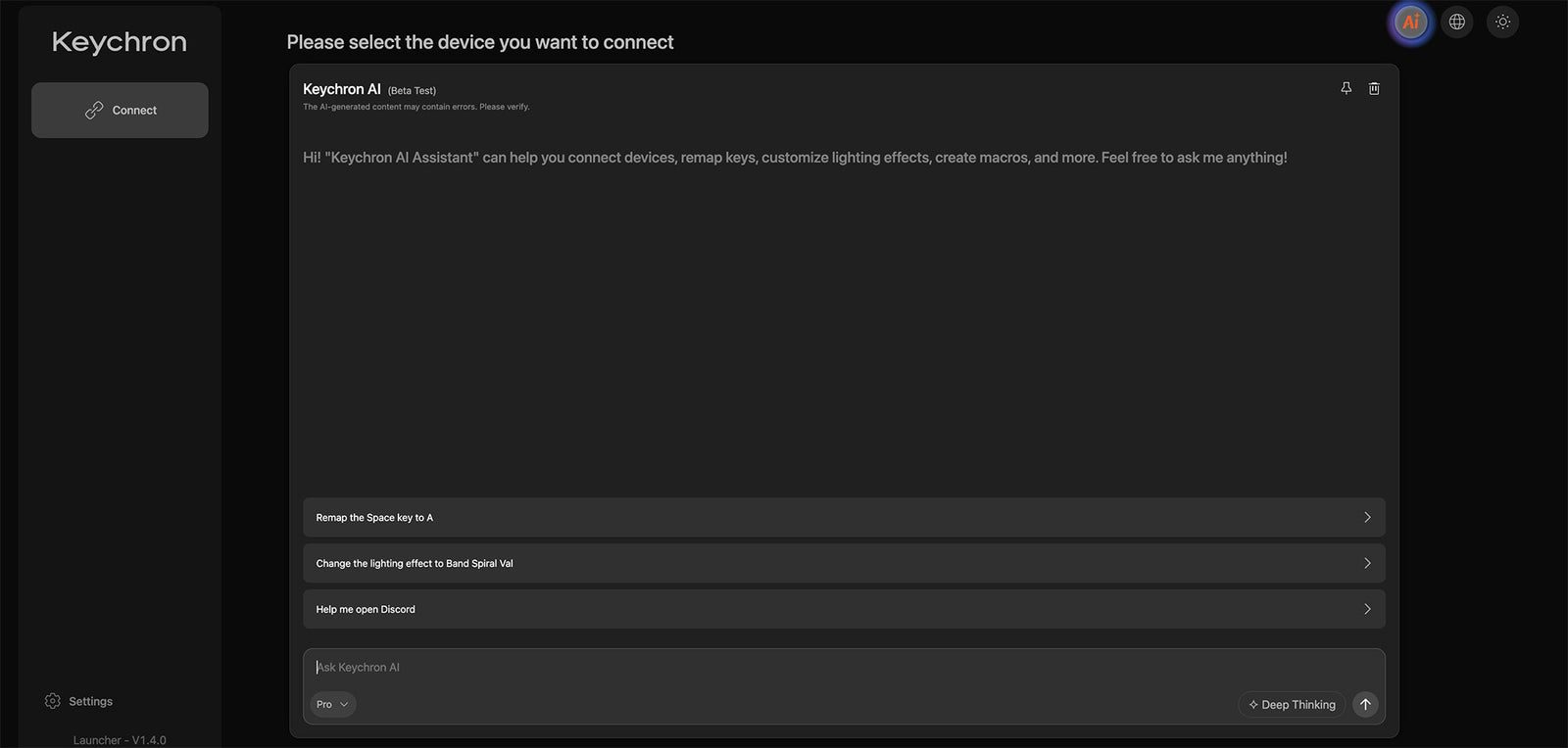 Assistente de IA do Keychron Launcher