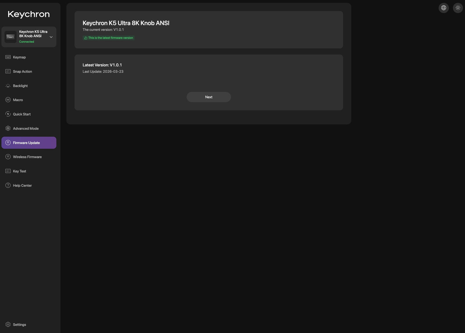 Atualização de firmware no Keychron Launcher