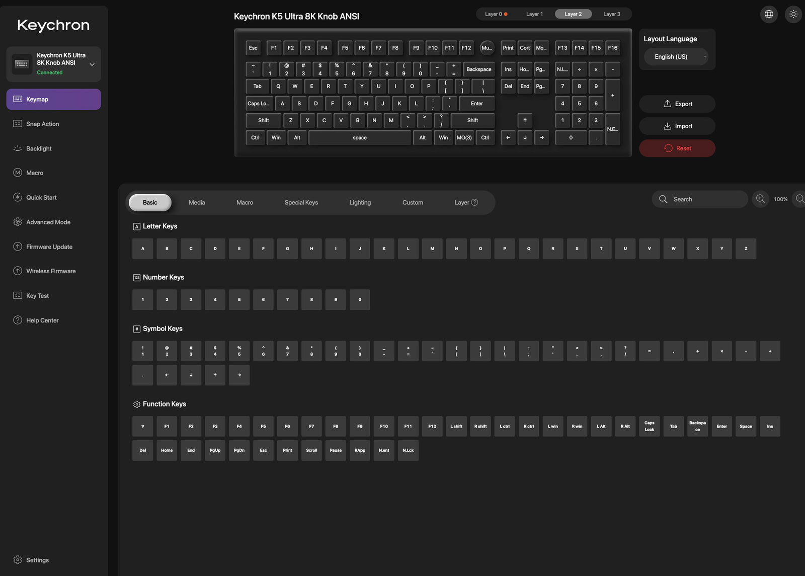 Remapeamento de teclas no Keychron Launcher