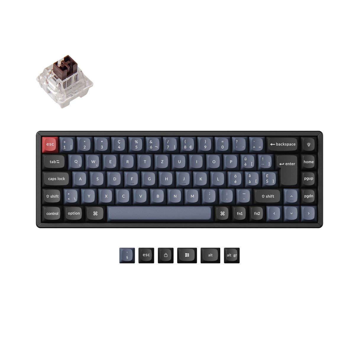 Keychron K6 Pro QMK/VIA Wireless Custom Mechanical Keyboard with 65% layout for Mac Windows Linux hot-swappable with MX switch RGB backlight Swiss ISO Layout PBT