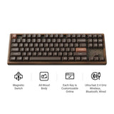 Wooden mechanical keyboard with magnetic switches, customizable keys, and three connection modes