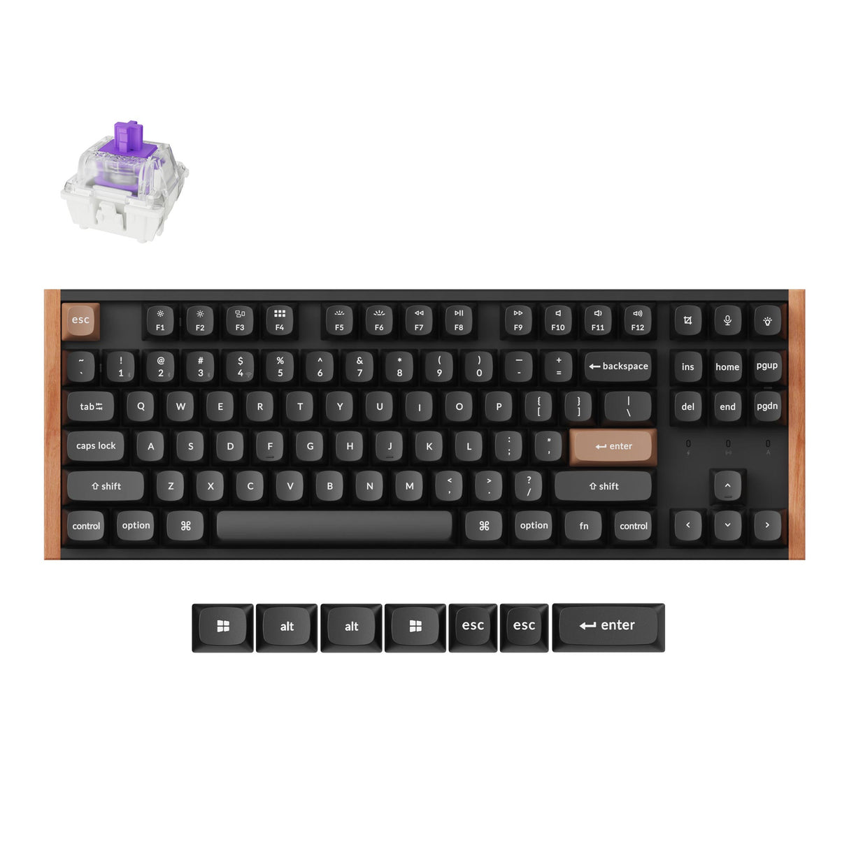 Keychron K8 HE 80 Percent Layout Wireless Magnetic Switch Custom Keyboard Special Edition Wooden Black RGB Backlight Double-Shot PBT Keycaps