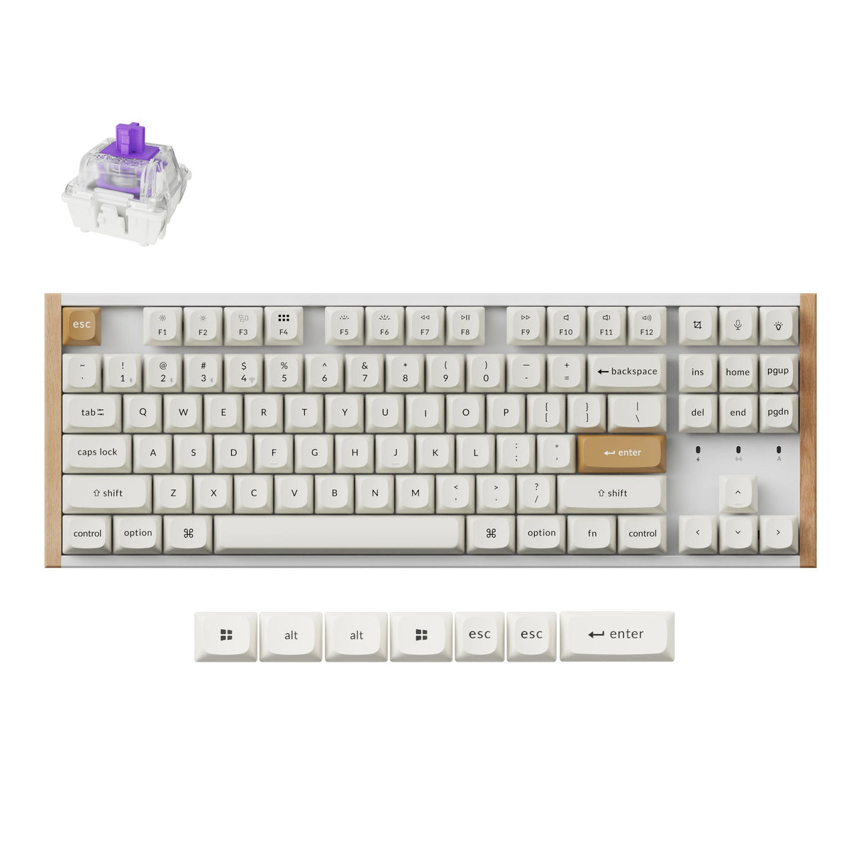 Keychron K8 HE 80 Percent Layout Wireless Magnetic Switch Custom Keyboard Special Edition Wooden White RGB Backlight Double-Shot PBT Keycaps