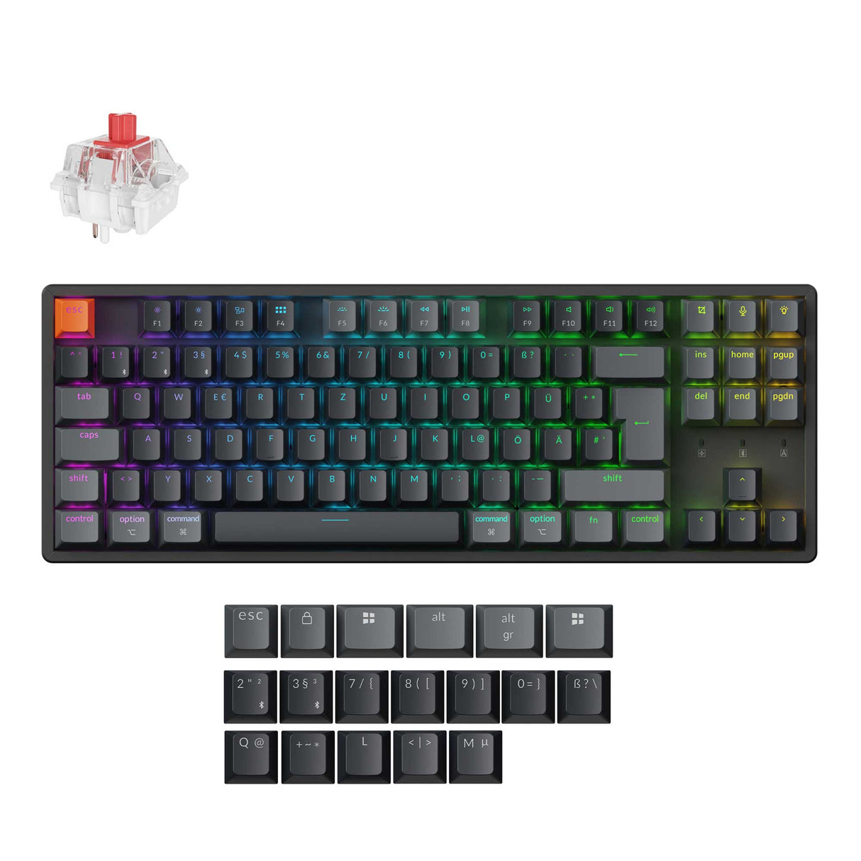 Keychron K8 QMK Wireless Mechanical Keyboard Version 2 Keychron Super Red Switch German Layout