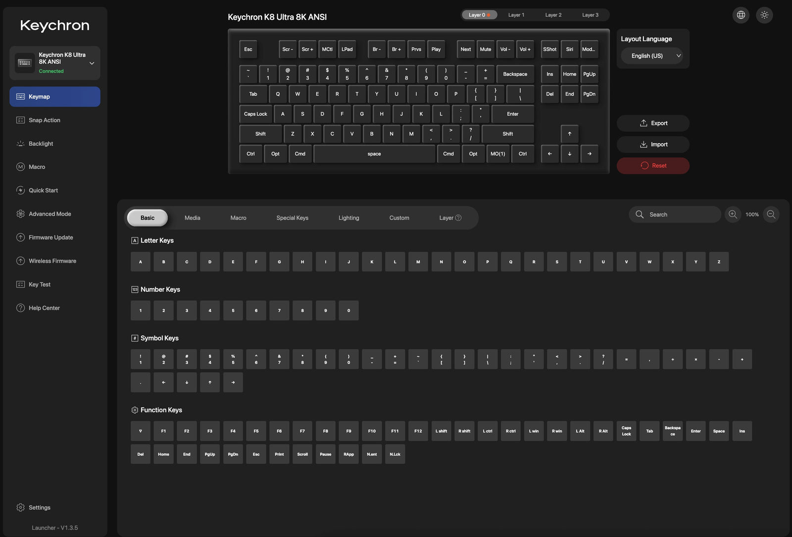 Remapeamento de teclas no Keychron Launcher