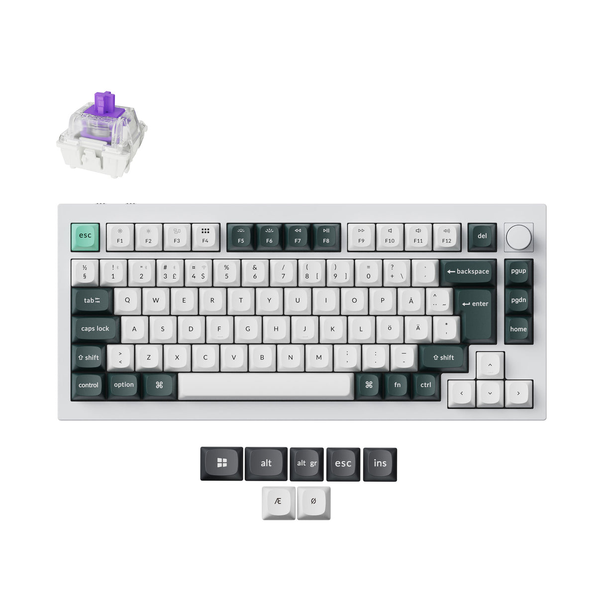 Keychron Q1 HE QMK Wireless Custom Keyboard Shell White RGB Backlight Full Aluminum Gateron Magnetic Switch ISO Nordic Layout