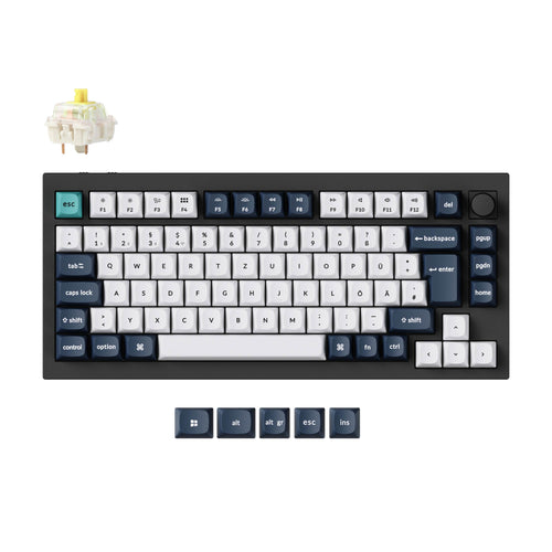 Keychron Q1 Max QMK/VIA wireless custom mechanical keyboard 75 percent layout full aluminum black for Mac Windows Linux Gateron Jupiter banana ISO German layout