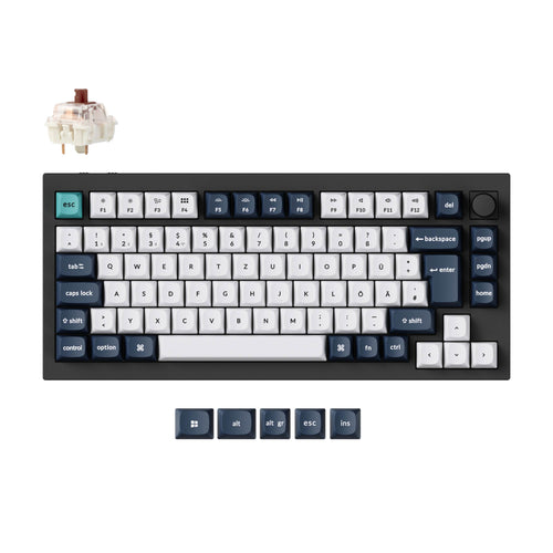 Keychron Q1 Max QMK/VIA wireless custom mechanical keyboard 75 percent layout full aluminum black for Mac Windows Linux Gateron Jupiter brown ISO German layout
