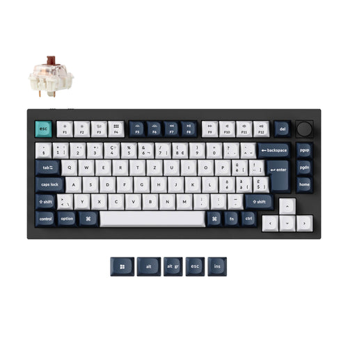 Keychron Q1 Max QMK/VIA wireless custom mechanical keyboard 75 percent layout full aluminum black for Mac Windows Linux Gateron Jupiter brown ISO Swiss layout