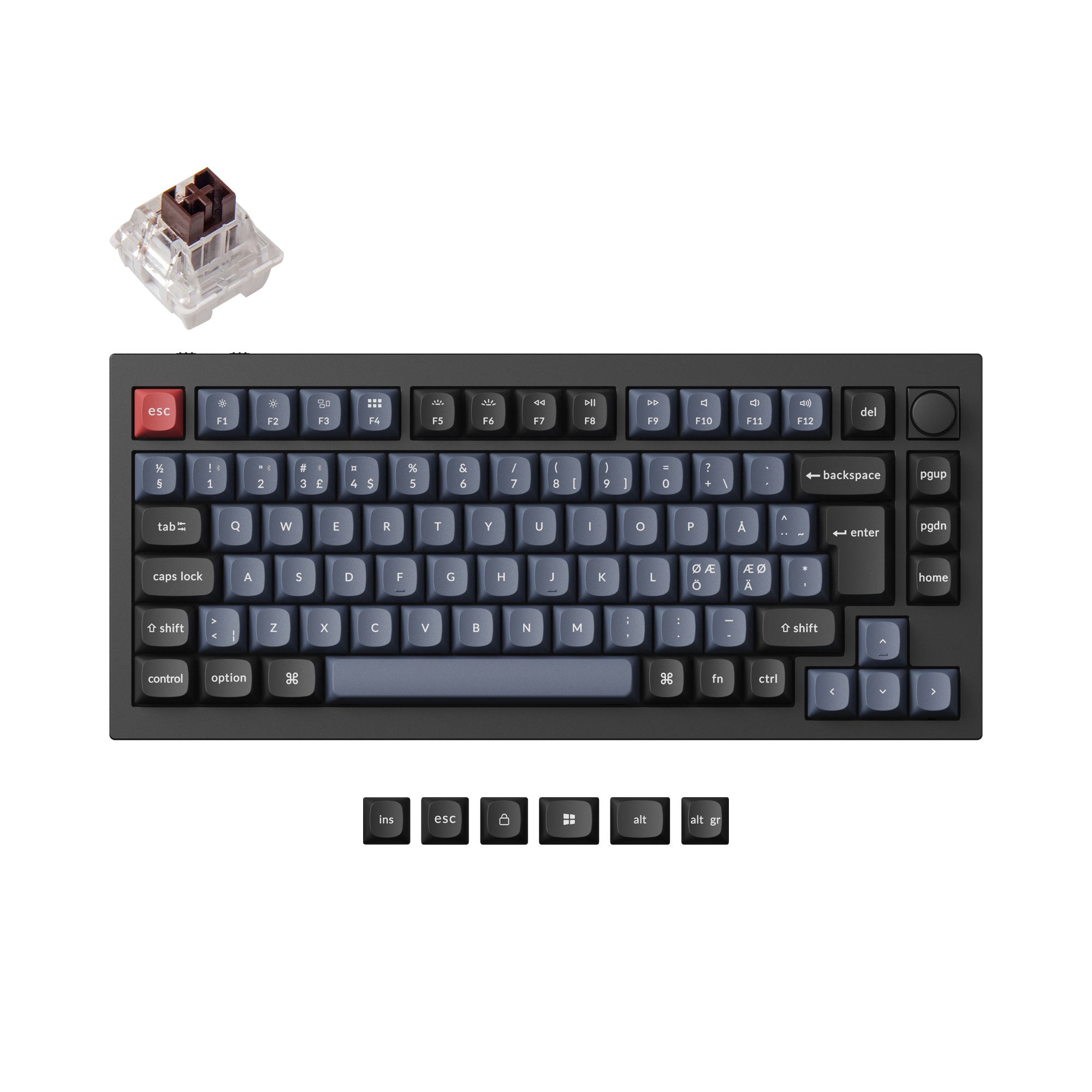 Keychron Q1 Pro QMK VIA custom mechanical keyboard 75 percent layout PBT Keycaps hot-swappable Keychron K Pro switch brown ISO Nordic layout