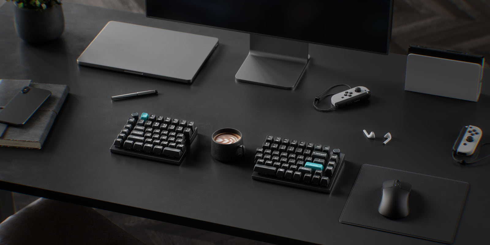 Metades do Q11 Ultra 8K afastadas na mesa