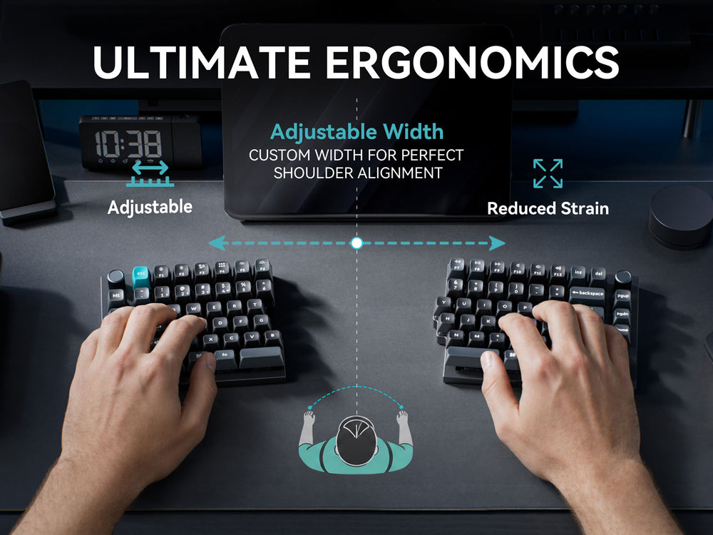 Postura ergonômica com o teclado split Q11 Ultra 8K