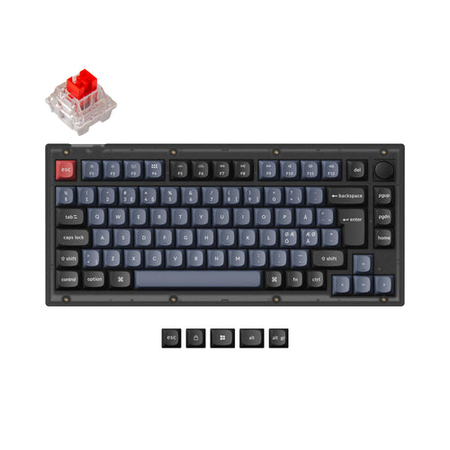 Keychron V1 QMK VIA custom mechanical keyboard 75 percent layout hot-swappable PBT keycaps Keychron K Pro switch red ISO Nordic layout