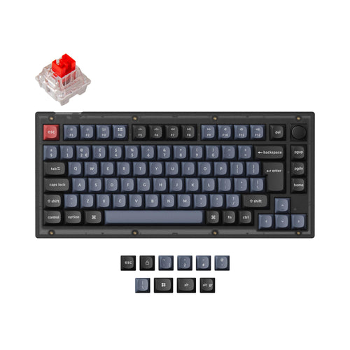 Keychron V1 QMK VIA custom mechanical keyboard 75 percent layout hot-swappable PBT keycaps Keychron K Pro switch red ISO UK layout